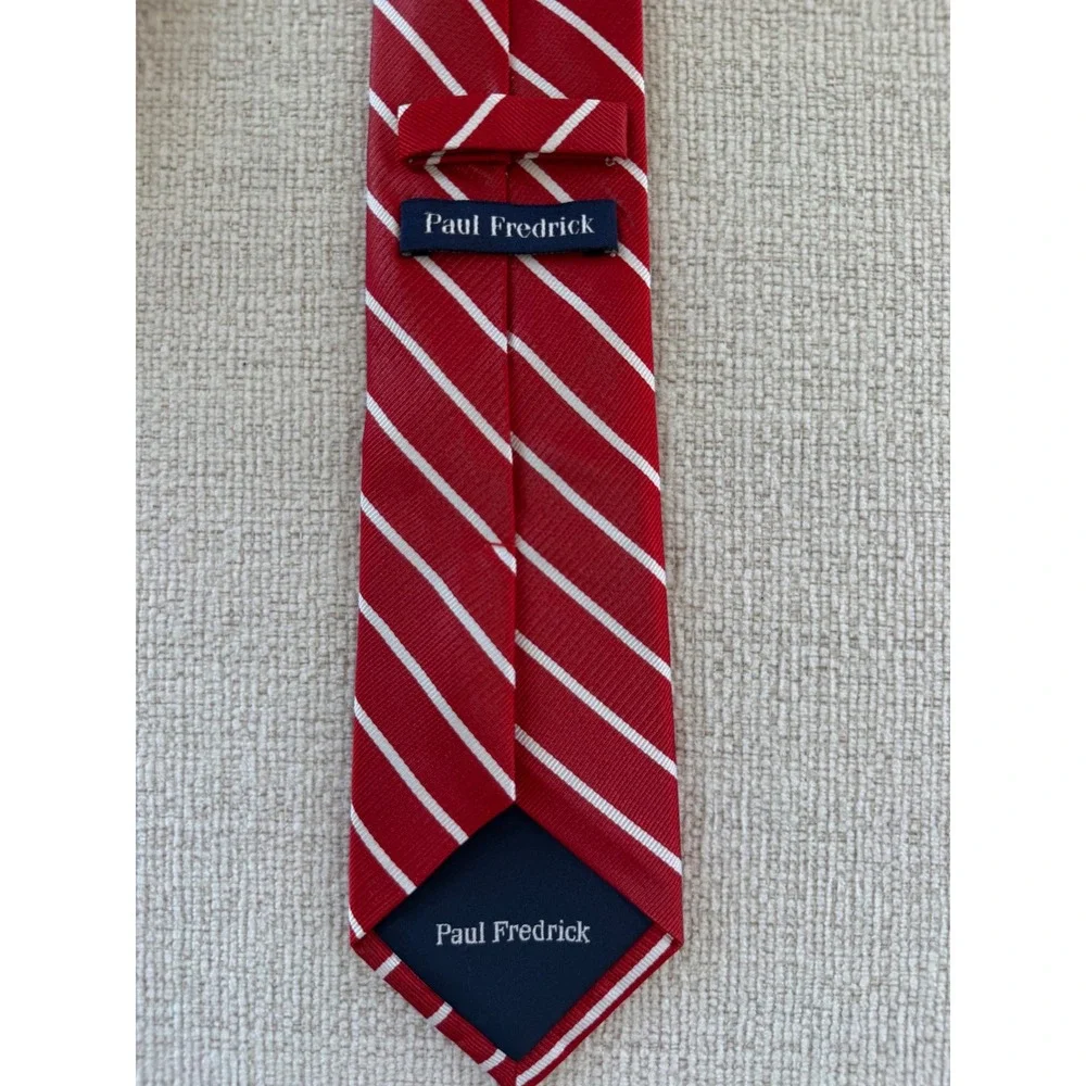 Paul Fredrick Men's Silk Tie Red White Stripe Classic Business Necktie Workwear